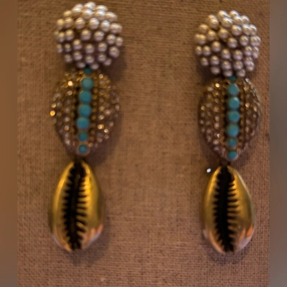 Stella & Dot Sea Siren Earrings Versatile 4 Different Options Gold Pearls Pierce